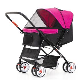 Four Wheel Folding Pet Stroller, Dog Jogger Travel Cats Carrier Adjustable Canopy Storage Brake Mesh Window