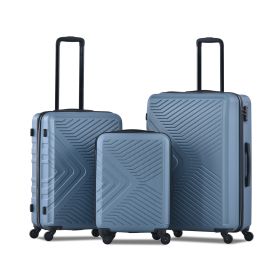 3 Piece Luggage Sets ABS Lightweight Suitcase with Two Hooks; Spinner Wheels; TSA Lock; (20/24/28) Blue