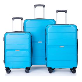 Hardshell Suitcase Spinner Wheels PP Luggage Sets Lightweight Suitcase With TSA Lock; 3-Piece Set (20/24/28) ; Light Blue