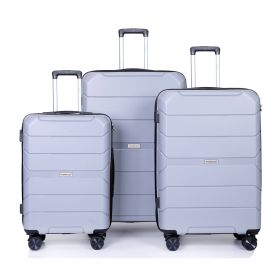 Hardshell Suitcase Spinner Wheels PP Luggage Sets Lightweight Suitcase with TSA Lock; 3-Piece Set (20/24/28) ; Silver