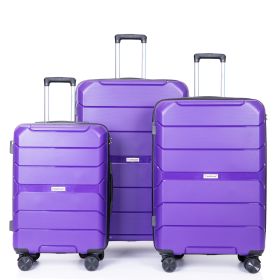 Hardshell Suitcase Spinner Wheels PP Luggage Sets Lightweight Durable Suitcase with TSA Lock; 3-Piece Set (20/24/28) ; Purple