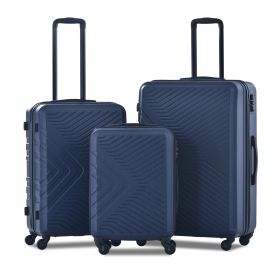 3 Piece Luggage Sets ABS Lightweight Suitcase with Two Hooks; Spinner Wheels; TSA Lock; (20/24/28) Navy