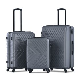 3 Piece Luggage Sets ABS Lightweight Suitcase with Two Hooks; Spinner Wheels; TSA Lock; (20/24/28) Gray