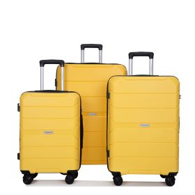 Hardshell Suitcase Spinner Wheels PP Luggage Sets Lightweight Durable Suitcase with TSA Lock; 3-Piece Set (20/24/28) ; Yellow