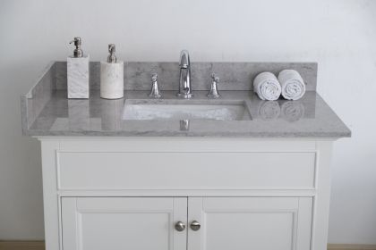 31 inches bathroom stone vanity top calacatta gray engineered marble color with undermount ceramic sink and 3 faucet hole with backsplash