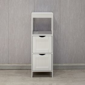 White Floor Cabinet with 2 Drawer Wooden Storage Cabinet Multifunctional Bathroom Storage Organizer Rack Stand