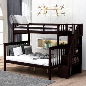 Stairway Twin-Over-Full Bunk Bed with Storage and Guard Rail for Bedroom