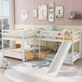 Full and Twin Size L-Shaped Bunk Bed with Slide and Short Ladde