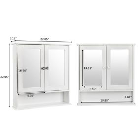 Double Door Mirror Indoor Bathroom Wall Mounted Cabinet Shelf White-DK