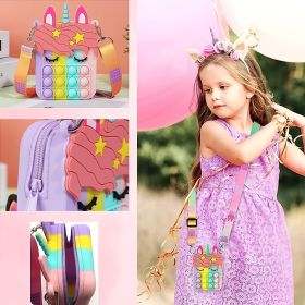 Girl And Women's Unicorn Pop Purse Pop Bag With Unicorn Pop Toy; Christmas Decorations Gifts Silicone Shoulder Bag Fidget Toys Pop Fidget Backpack (Color: Rainbow, size: 13.5*8.5*4Cm 70G)