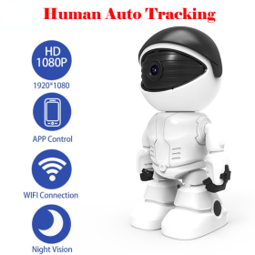 1pc Mini Robot 1080P Wifi IP Camera; Indoor Dome; Auto Body Tracking; Baby Monitor; Night Vision; Mobile Remote; View Security CCTV Camera (Color: White)