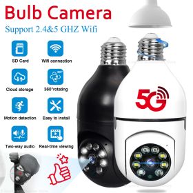 5G Wifi E27 Bulb Surveillance Camera Night Vision Full Color Automatic Human Tracking 4X Digital Zoom Video Security Monitor Cam (Sensor Size: White Camera 128G)