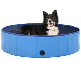 Pet Dog Bath Foldable Dog Swimming Pool PVC (Color: Blue, size: 63"X11.8")