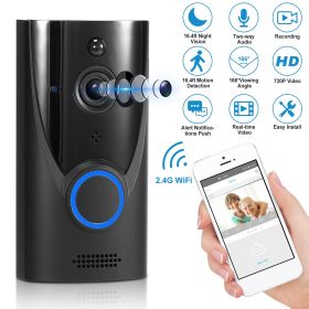 WiFi Video Doorbell Wireless Door Bell 720P HD WiFi Security Camera (Color: Black)