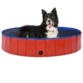 Pet Dog Bath Foldable Dog Swimming Pool PVC (Color: Red, size: 63"X11.8")