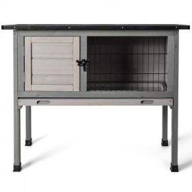 Big Space Small Elevated Rabbit Hutch With Hinged Asphalt Roof And Removable Tray (Type: Animals, Color: Grey)